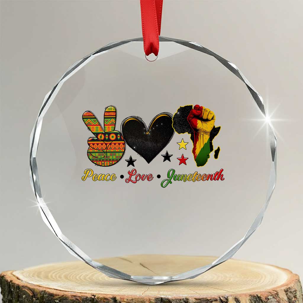Peace Love Juneteenth Crystal Glass Ornament 1865 Heart Kente Peace Sign Africa Fist - Print Your Wear
