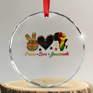 Peace Love Juneteenth Crystal Glass Ornament 1865 Heart Kente Peace Sign Africa Fist - Print Your Wear