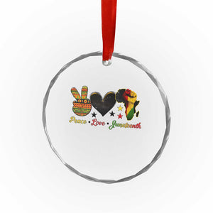 Peace Love Juneteenth Crystal Glass Ornament 1865 Heart Kente Peace Sign Africa Fist - Print Your Wear