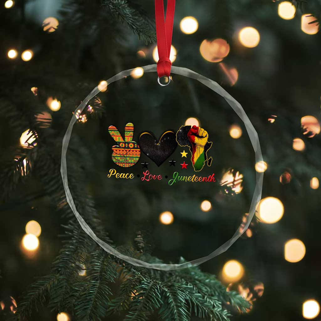 Peace Love Juneteenth Crystal Glass Ornament 1865 Heart Kente Peace Sign Africa Fist TS02 Print Your Wear