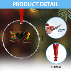 Peace Love Juneteenth Crystal Glass Ornament 1865 Heart Kente Peace Sign Africa Fist - Print Your Wear