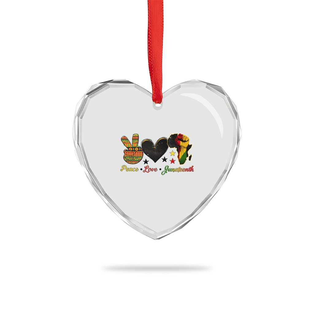 Peace Love Juneteenth Heart Crystal Glass Ornament 1865 Heart Kente Peace Sign Africa Fist TS02 Print Your Wear