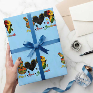 Peace Love Juneteenth Wrapping Paper Roll 1865 Heart Kente Peace Sign Africa Fist TS02 Light Blue Print Your Wear
