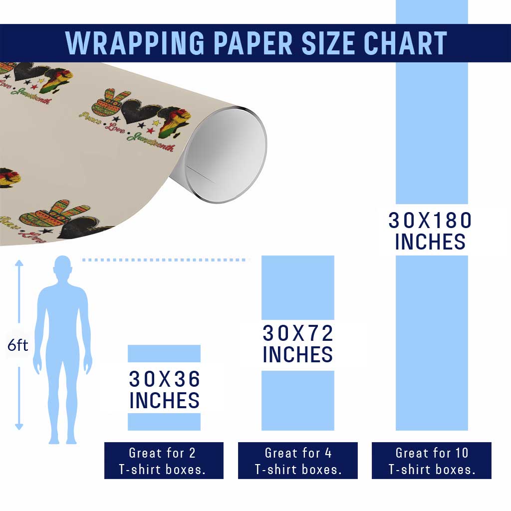Peace Love Juneteenth Wrapping Paper Roll 1865 Heart Kente Peace Sign Africa Fist TS02 Print Your Wear