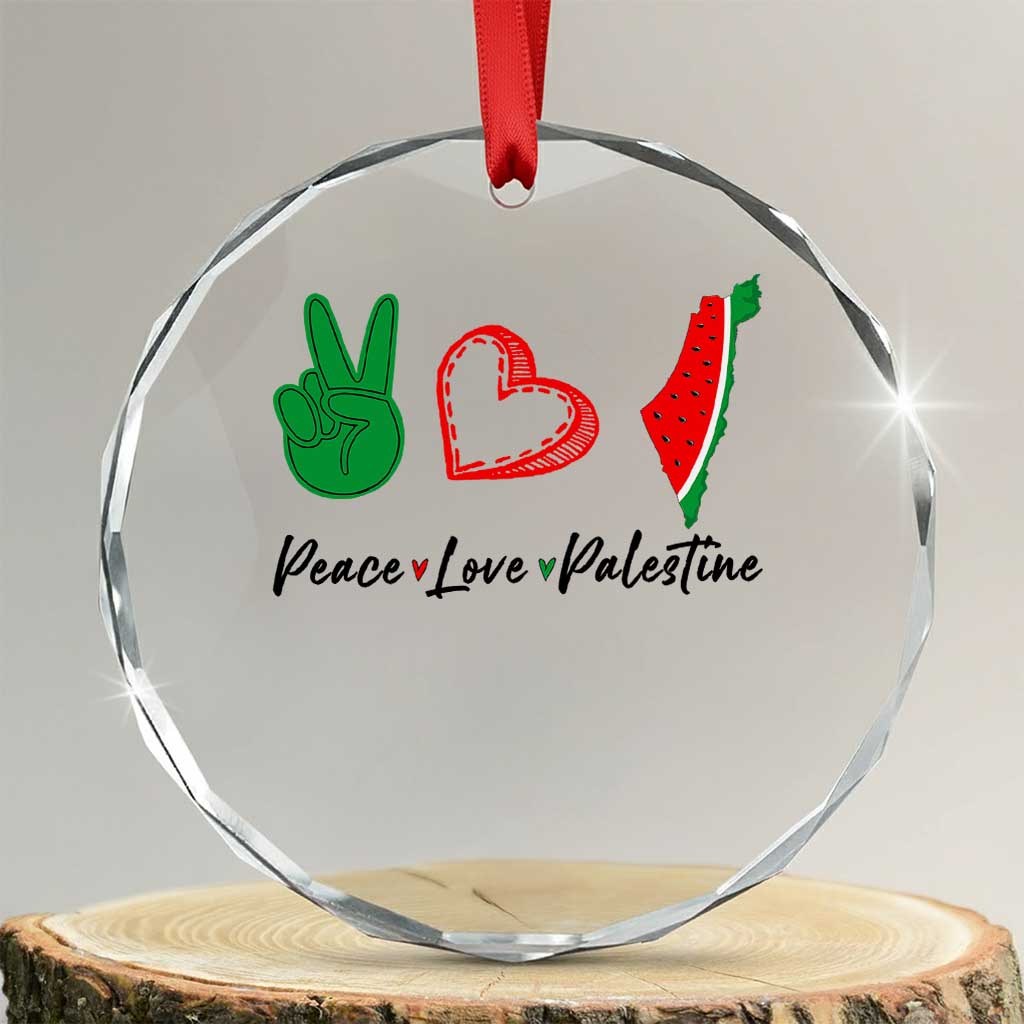 Peace Love Palestine Crystal Glass Ornament Gaza Palestinian Flag TS10 Transparent Glass 3'' Circle Print Your Wear