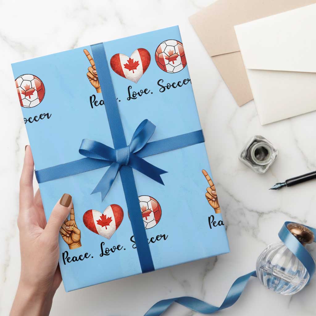 Peace Love Soccer Wrapping Paper Roll Proud Canadian Fan Gift TS12 Light Blue Print Your Wear