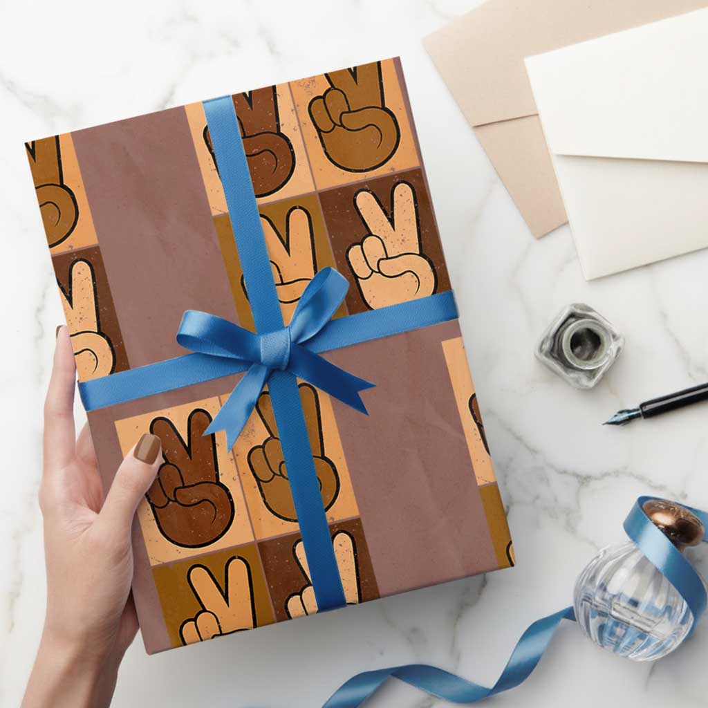 Peace Sign Equality for All Wrapping Paper Roll Peace Out V Fingers Hand Equal Rights TS10 Mocha Print Your Wear