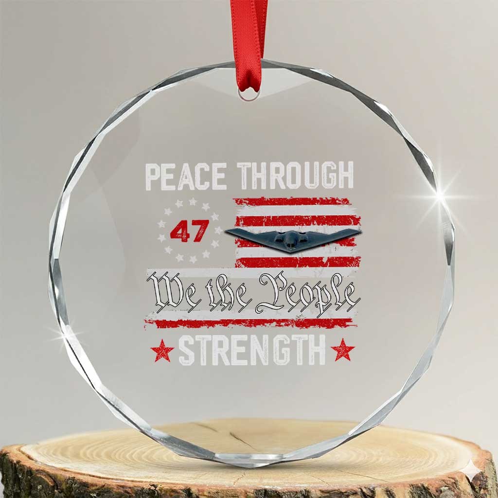 Peace Through Strength Crystal Glass Ornament Patriotic Midnight Hammer Jet American Flag TS02 Transparent Glass 3'' Circle Print Your Wear