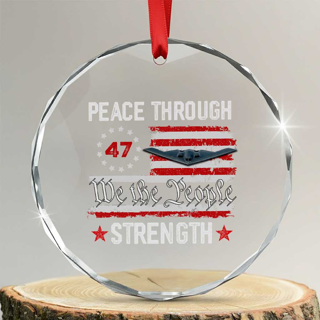 Peace Through Strength Crystal Glass Ornament Patriotic Midnight Hammer Jet American Flag TS02 Transparent Glass 3'' Circle Print Your Wear