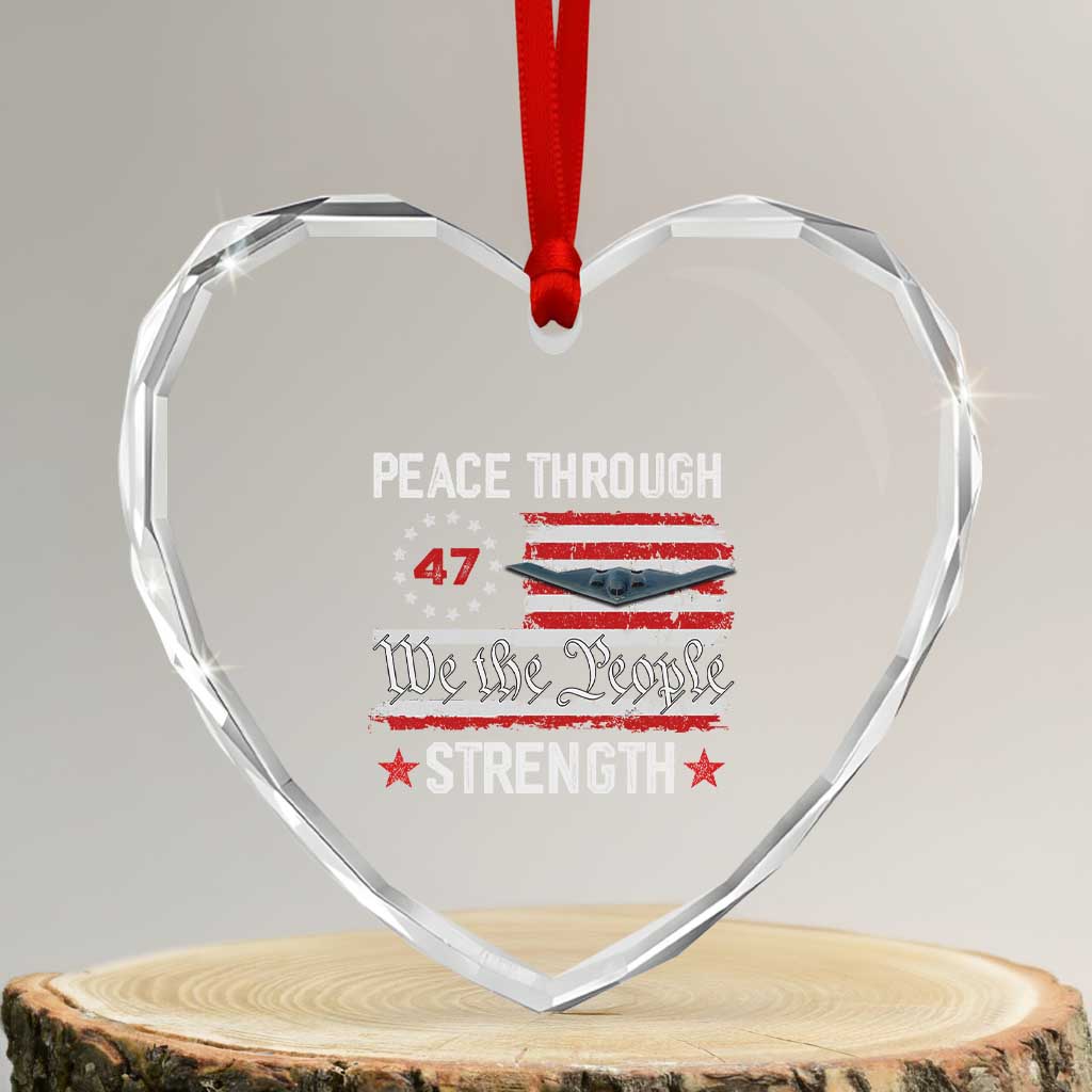 Peace Through Strength Heart Crystal Glass Ornament Patriotic Midnight Hammer Jet American Flag TS02 Transparent Glass 3'' Heart Print Your Wear