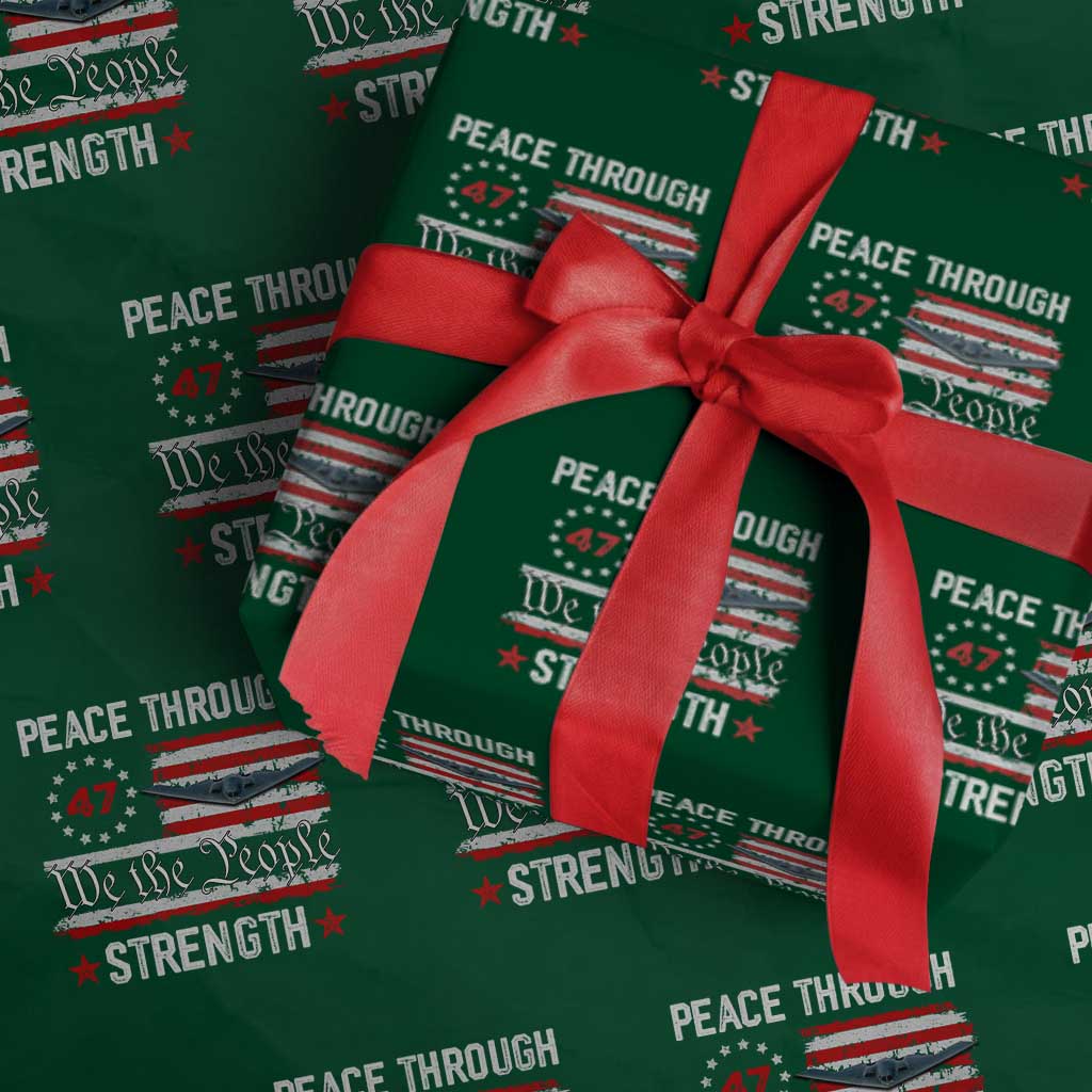 Peace Through Strength Wrapping Paper Roll Patriotic Midnight Hammer Jet American Flag TS02 Green Print Your Wear
