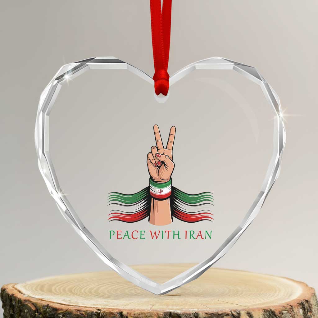 Peace With Iran Heart Crystal Glass Ornament Support Iranian People For Peace TS12 Transparent Glass 3'' Heart Print Your Wear