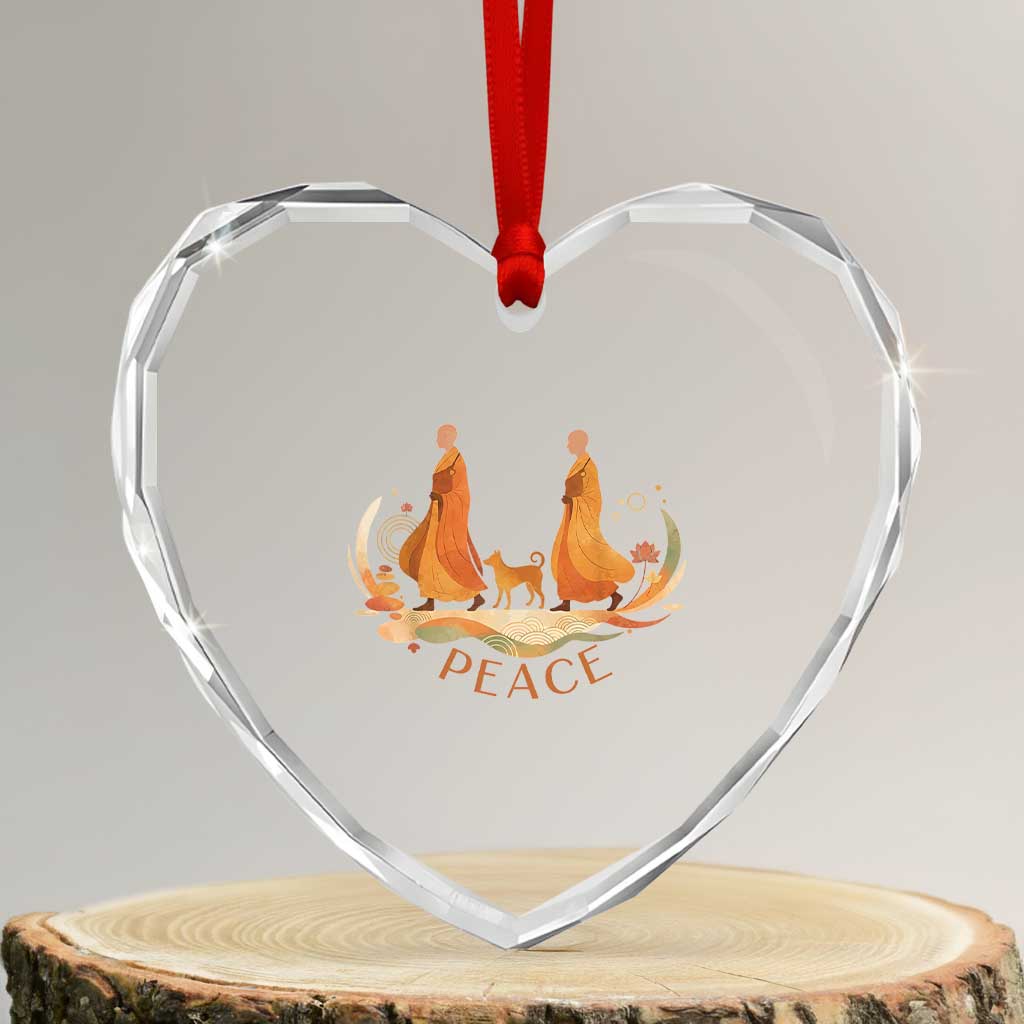 Peaceful Monks Walk with Aloka the Dog Heart Crystal Glass Ornament Zen Art Buddhism Harmony TS02 Transparent Glass 3'' Heart Print Your Wear