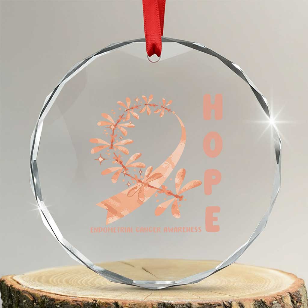 Peach Dragonfly Endometrial Cancer Crystal Glass Ornament Hope And Strength TS12 Transparent Glass 3'' Circle Print Your Wear