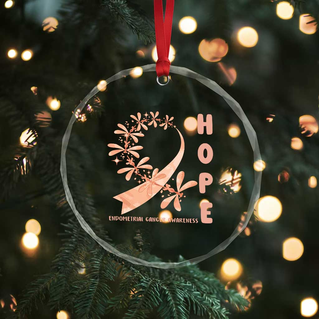 Peach Dragonfly Endometrial Cancer Crystal Glass Ornament Hope And Strength