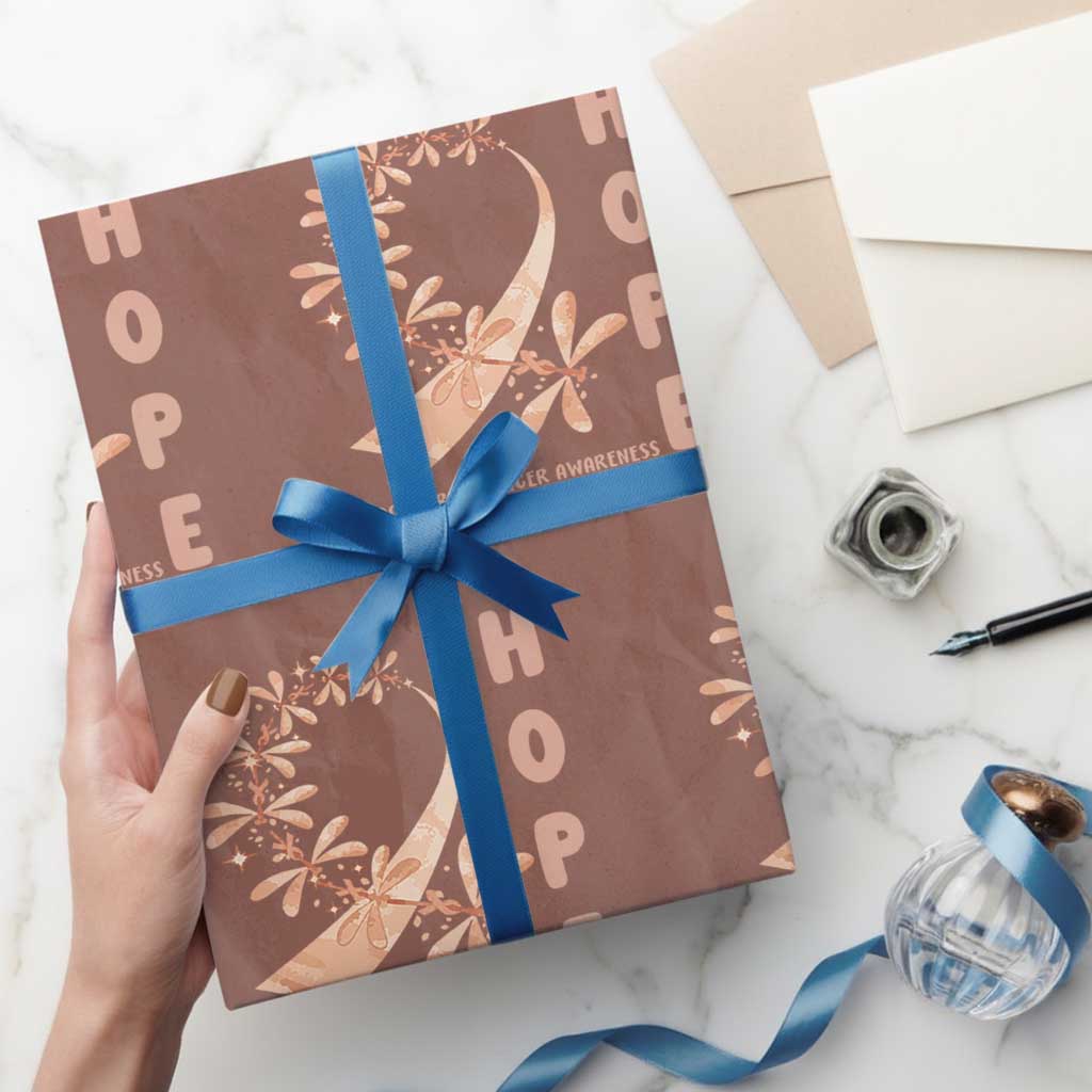 Peach Dragonfly Endometrial Cancer Wrapping Paper Roll Hope And Strength