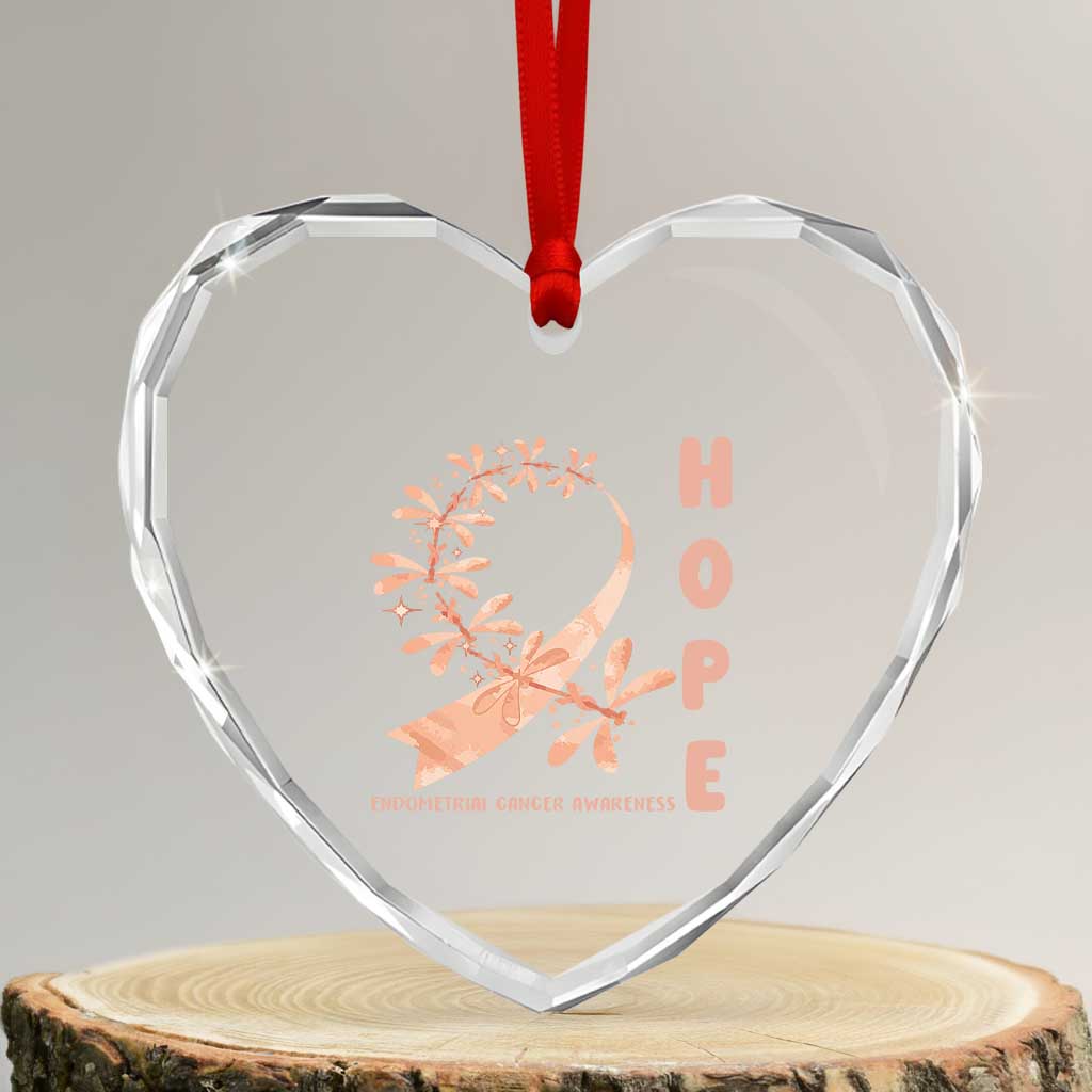 Peach Dragonfly Endometrial Cancer Heart Crystal Glass Ornament Hope And Strength TS12 Transparent Glass 3'' Heart Print Your Wear