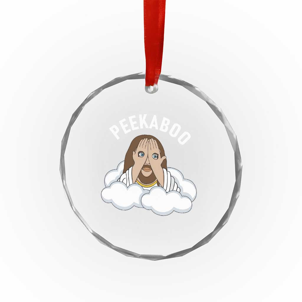 Peekaboo Jesus Funny Christian Crystal Glass Ornament Faith Humor Savior in Clouds Religious Meme TS02 Print Your Wear