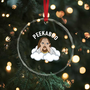 Peekaboo Jesus Funny Christian Crystal Glass Ornament Faith Humor Savior in Clouds Religious Meme TS02 Print Your Wear