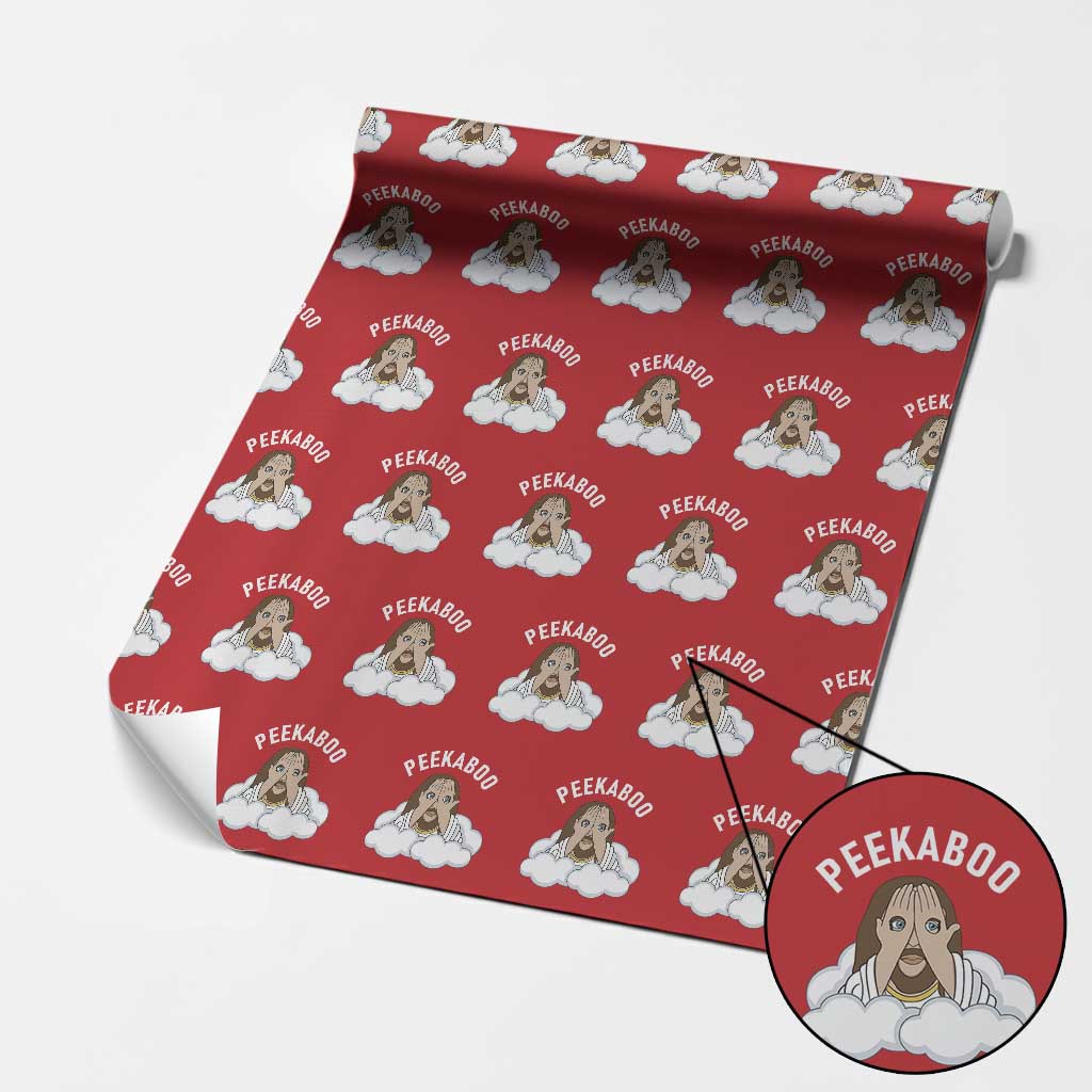 Peekaboo Jesus Funny Christian Wrapping Paper Roll Faith Humor Savior in Clouds Religious Meme TS02 Red Print Your Wear