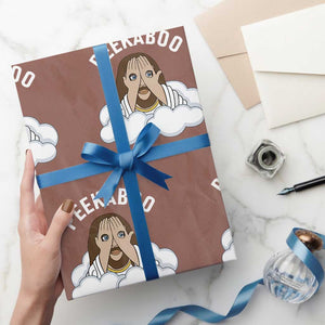 Peekaboo Jesus Funny Christian Wrapping Paper Roll Faith Humor Savior in Clouds Religious Meme TS02 Mocha Print Your Wear