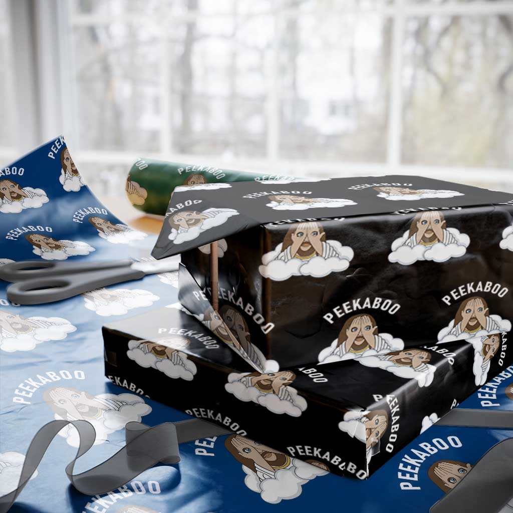 Peekaboo Jesus Funny Christian Wrapping Paper Roll Faith Humor Savior in Clouds Religious Meme TS02 Black Print Your Wear