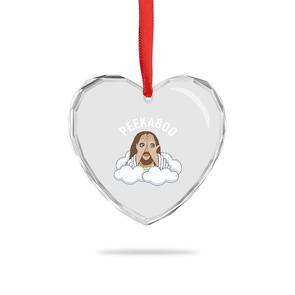 Peekaboo Jesus Funny Christian Heart Crystal Glass Ornament Faith Humor Savior in Clouds Religious Meme TS02 Print Your Wear
