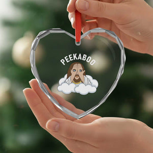 Peekaboo Jesus Funny Christian Heart Crystal Glass Ornament Faith Humor Savior in Clouds Religious Meme TS02 Print Your Wear
