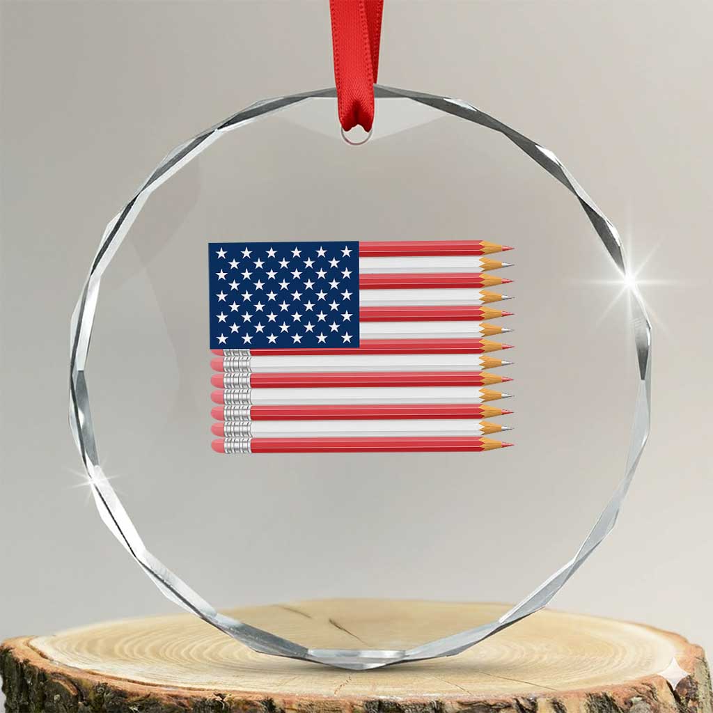 Pencil Stripes USA Flag Crystal Glass Ornament Proud American Teacher Graduation Gift TS12 Transparent Glass 3'' Circle Print Your Wear