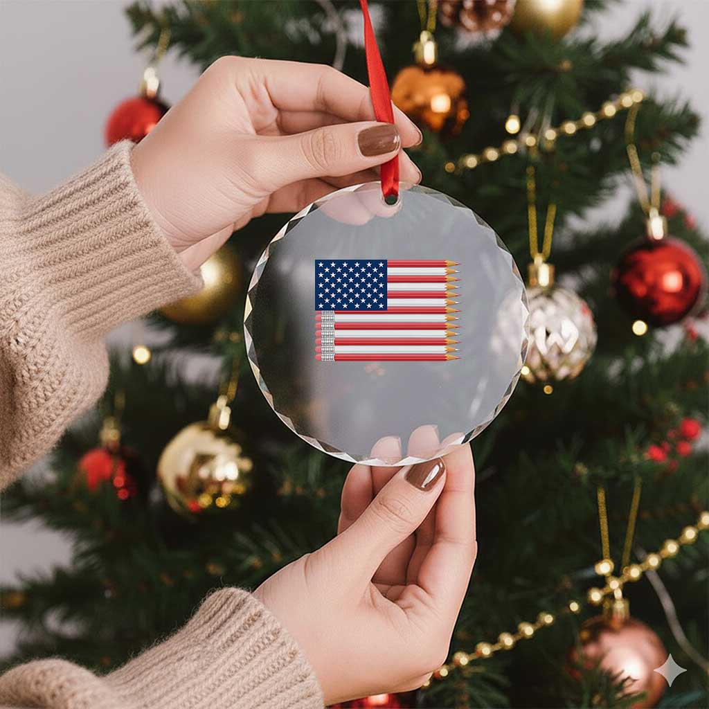 Pencil Stripes USA Flag Crystal Glass Ornament Proud American Teacher Graduation Gift TS12 Print Your Wear