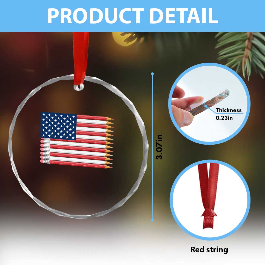 Pencil Stripes USA Flag Crystal Glass Ornament Proud American Teacher Graduation Gift TS12 Print Your Wear