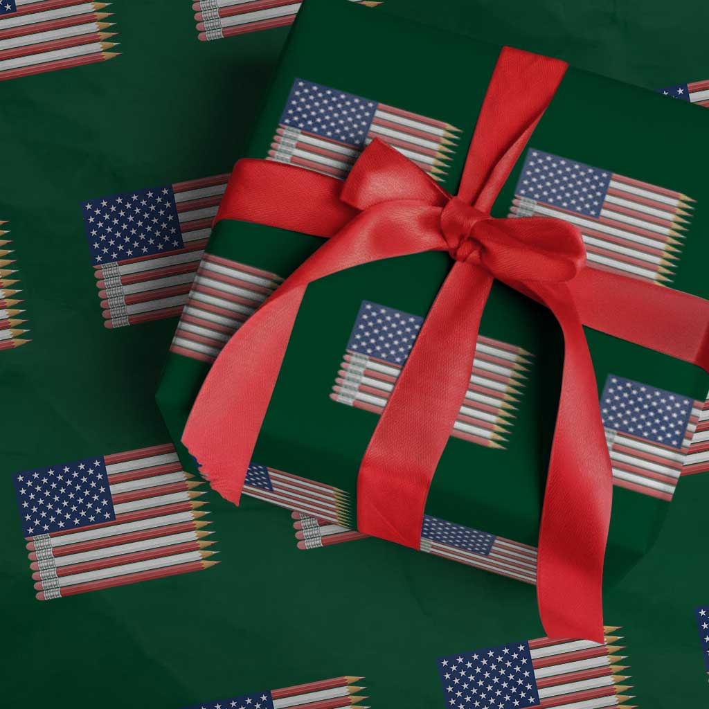 Pencil Stripes USA Flag Wrapping Paper Roll Proud American Teacher Graduation Gift TS12 Green Print Your Wear