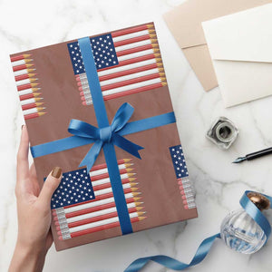 Pencil Stripes USA Flag Wrapping Paper Roll Proud American Teacher Graduation Gift TS12 Mocha Print Your Wear