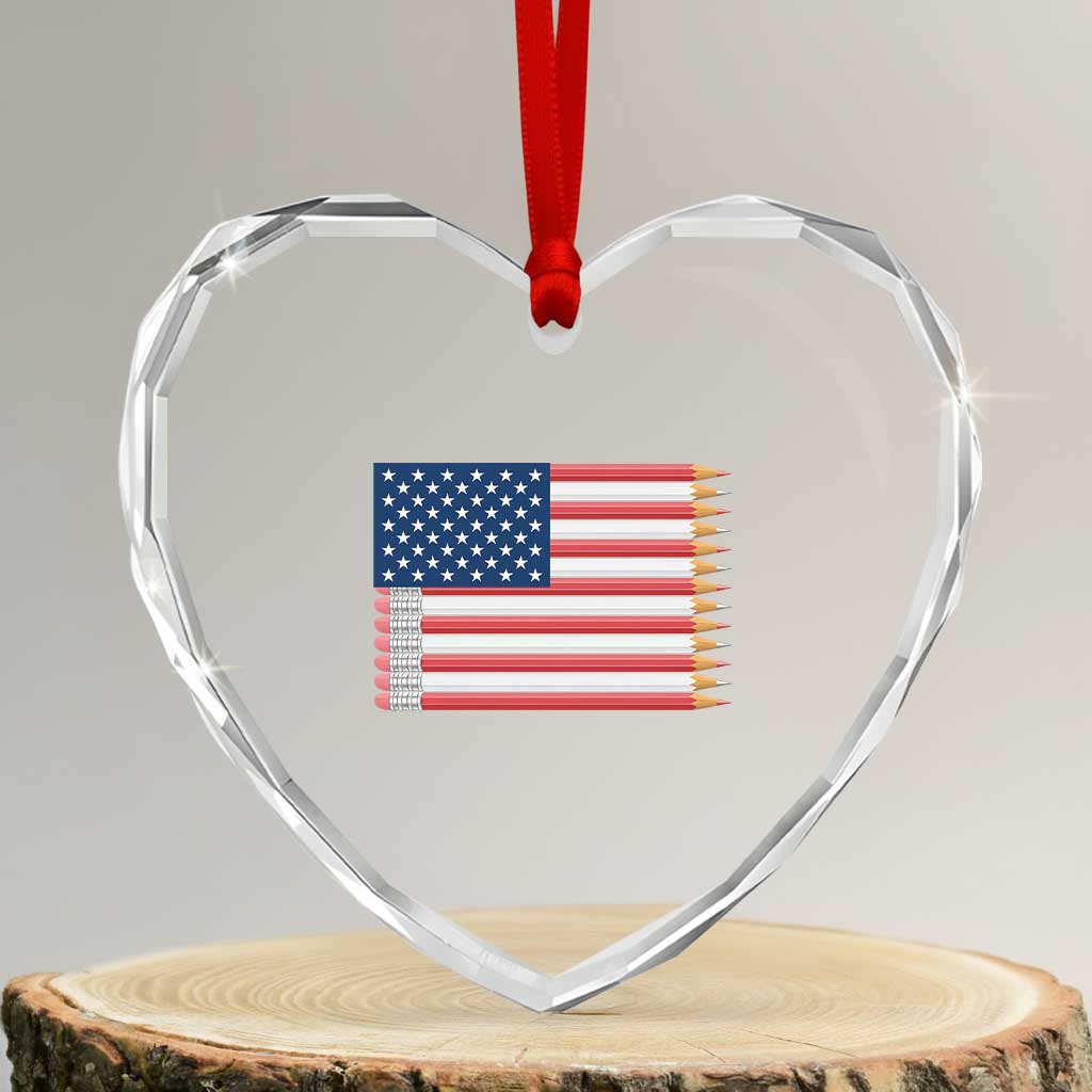Pencil Stripes USA Flag Heart Crystal Glass Ornament Proud American Teacher Graduation Gift TS12 Transparent Glass 3'' Heart Print Your Wear