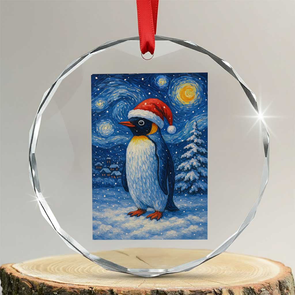 Penguin Christmas Crystal Glass Ornament Starry Night Van Gogh TS14 Transparent Glass 3'' Circle Print Your Wear
