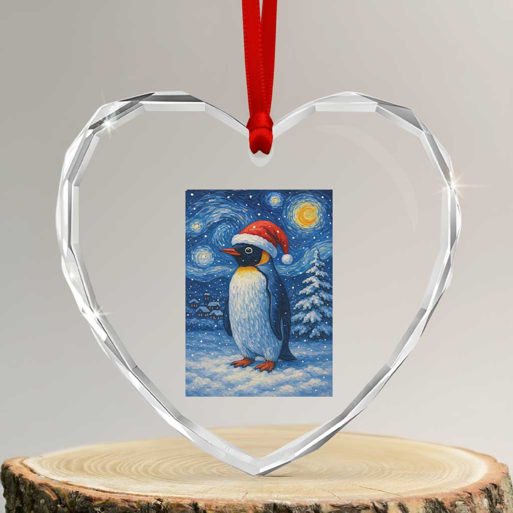 Penguin Christmas Heart Crystal Glass Ornament Starry Night Van Gogh TS14 Transparent Glass 3'' Heart Print Your Wear