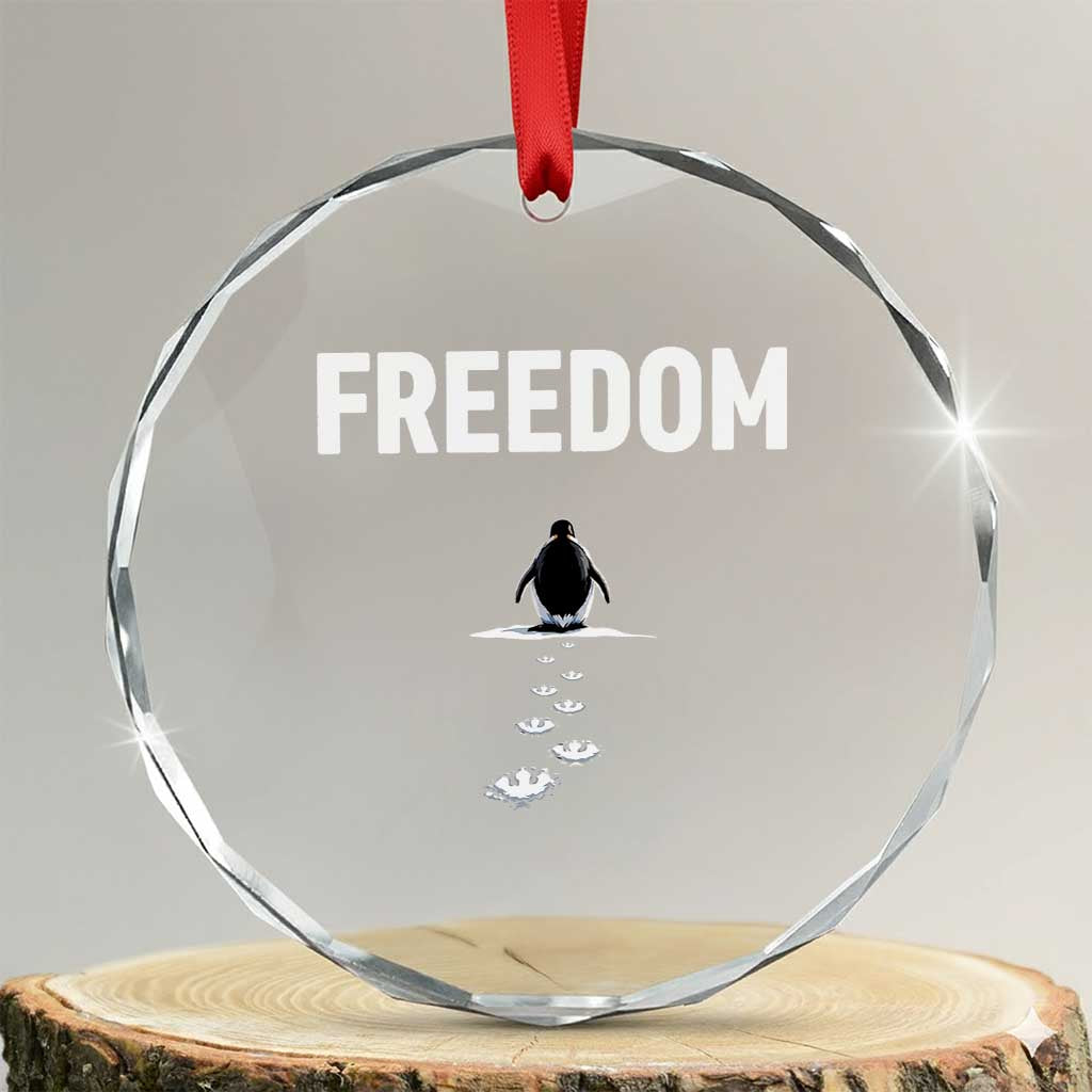 Penguin Freedom Crystal Glass Ornament Funny Nihilist Penguin Hiking Mountains TS14 Transparent Glass 3'' Circle Print Your Wear
