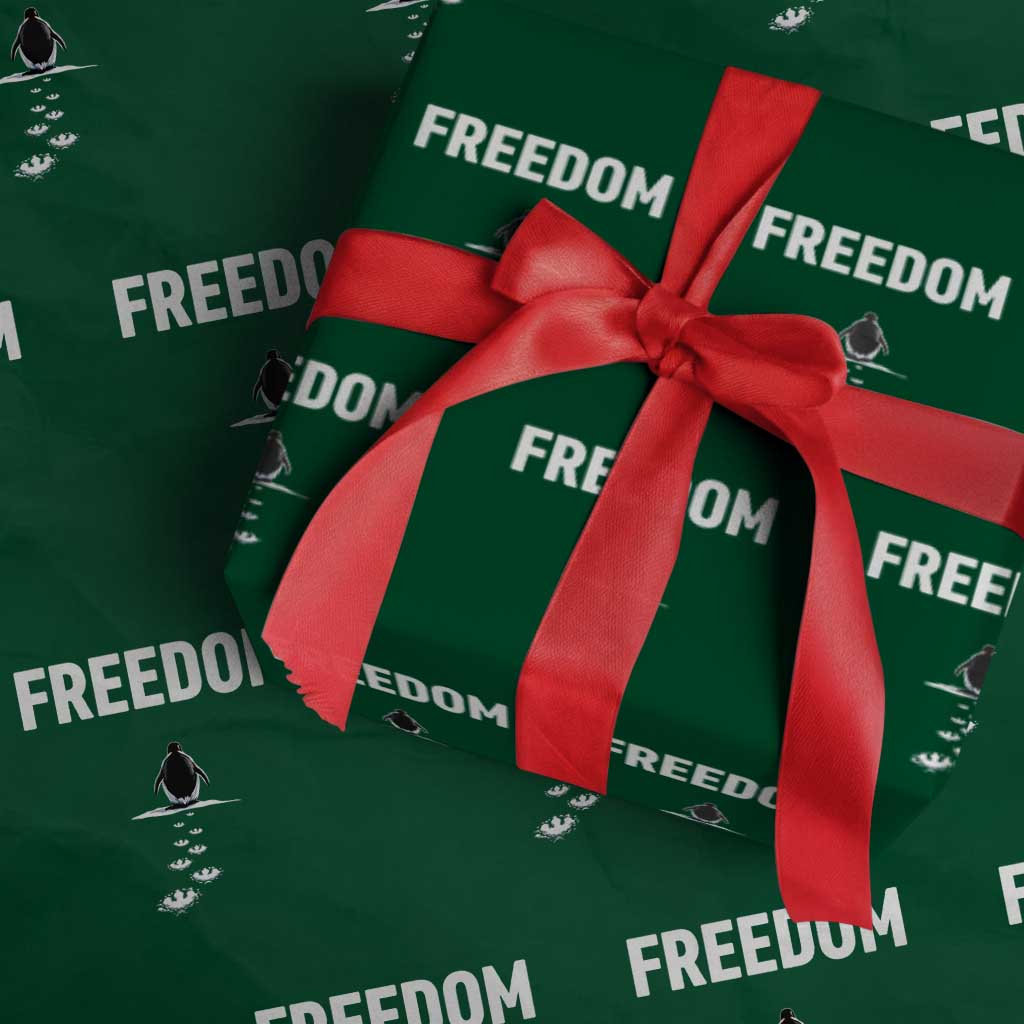 Penguin Freedom Wrapping Paper Roll Funny Nihilist Penguin Hiking Mountains TS14 Green Print Your Wear