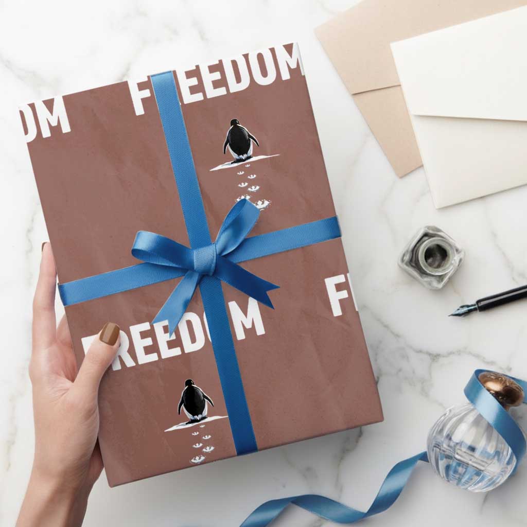Penguin Freedom Wrapping Paper Roll Funny Nihilist Penguin Hiking Mountains TS14 Mocha Print Your Wear