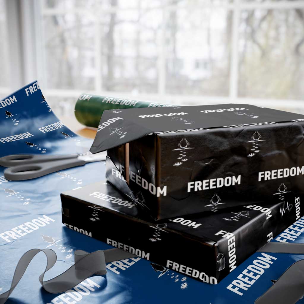 Penguin Freedom Wrapping Paper Roll Funny Nihilist Penguin Hiking Mountains TS14 Black Print Your Wear