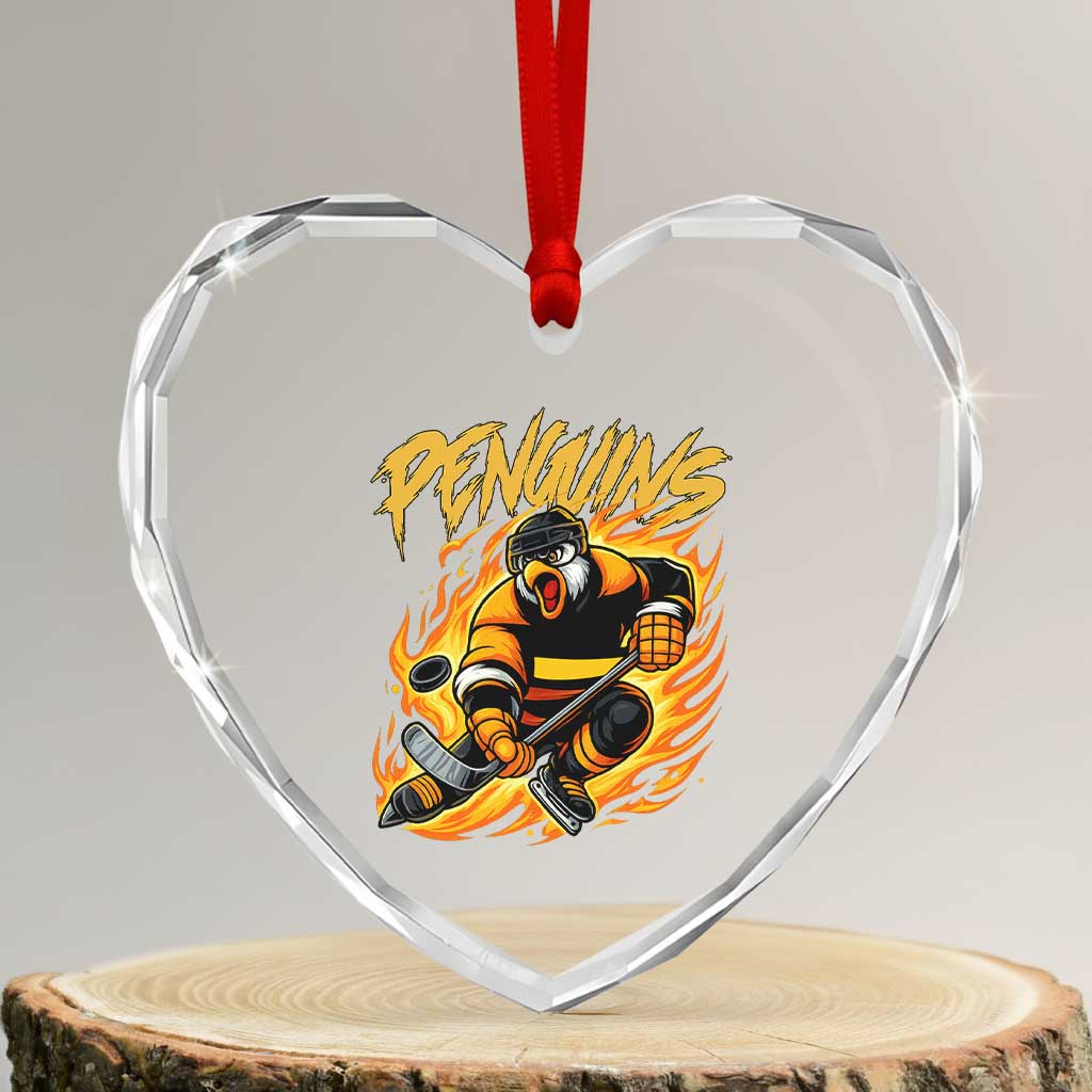 Penguin Playing Ice Hockey Heart Crystal Glass Ornament Funny Sports Fan Gift TS12 Transparent Glass 3'' Heart Print Your Wear
