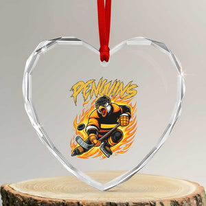 Penguin Playing Ice Hockey Heart Crystal Glass Ornament Funny Sports Fan Gift TS12 Transparent Glass 3'' Heart Print Your Wear