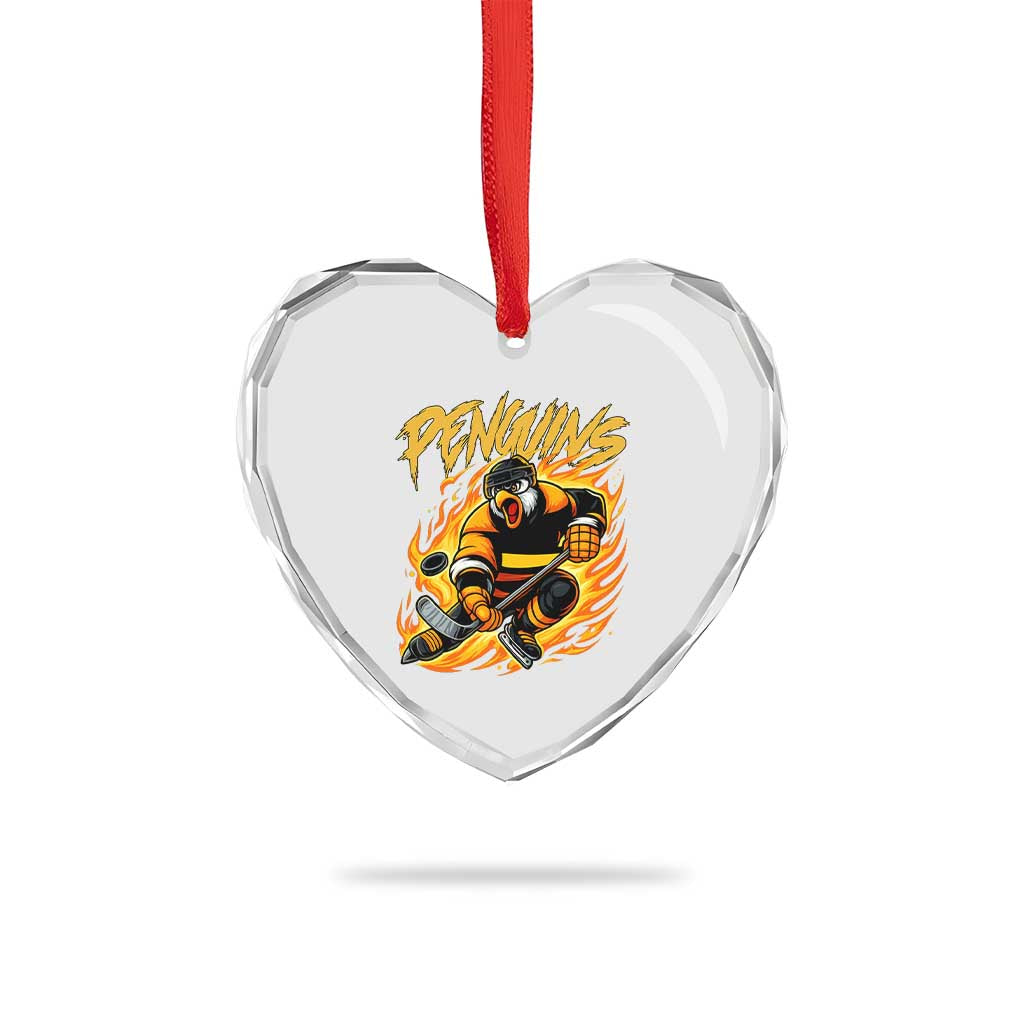 Penguin Playing Ice Hockey Heart Crystal Glass Ornament Funny Sports Fan Gift TS12 Print Your Wear