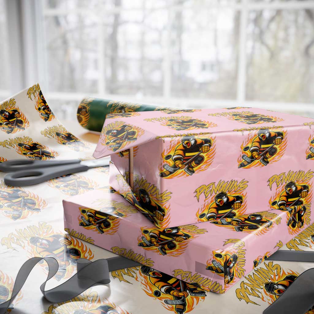Penguin Playing Ice Hockey Wrapping Paper Roll Funny Sports Fan Gift TS12 Light Pink Print Your Wear