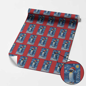Penguin Xmas Wrapping Paper Roll Starry Night Van Gogh TS14 Red Print Your Wear