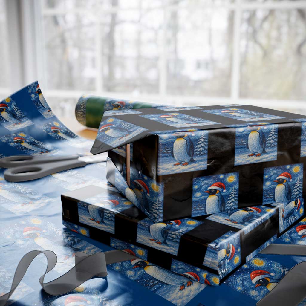 Penguin Xmas Wrapping Paper Roll Starry Night Van Gogh TS14 Black Print Your Wear