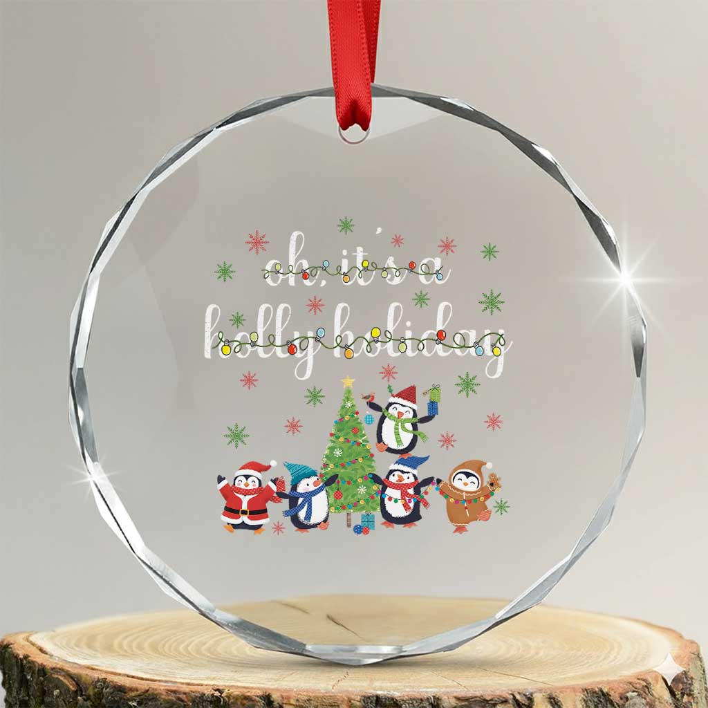 Penguins Christmas Crystal Glass Ornament Oh Its A Jolly Holiday Xmas Light TS10 Transparent Glass 3'' Circle Print Your Wear