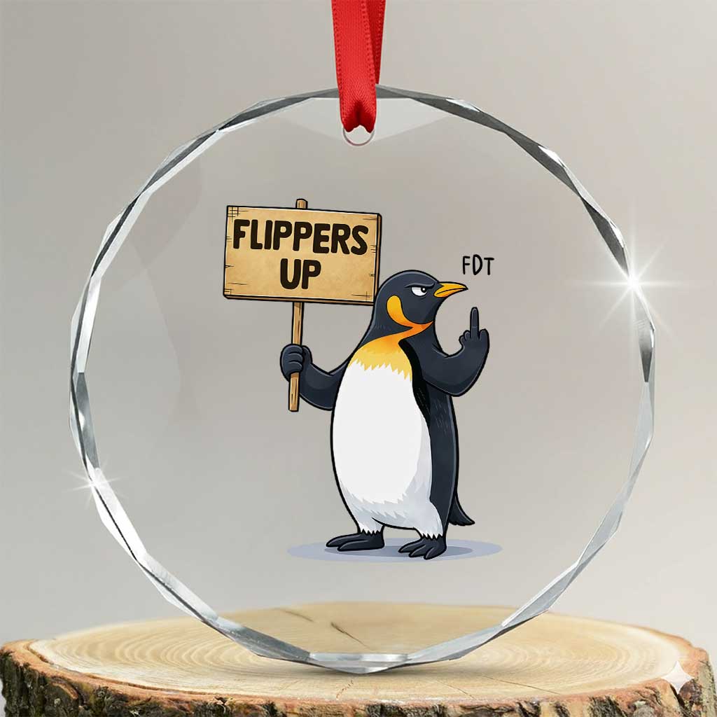 Penguins Resist Crystal Glass Ornament Flippers Up Protest TS14 Transparent Glass 3'' Circle Print Your Wear