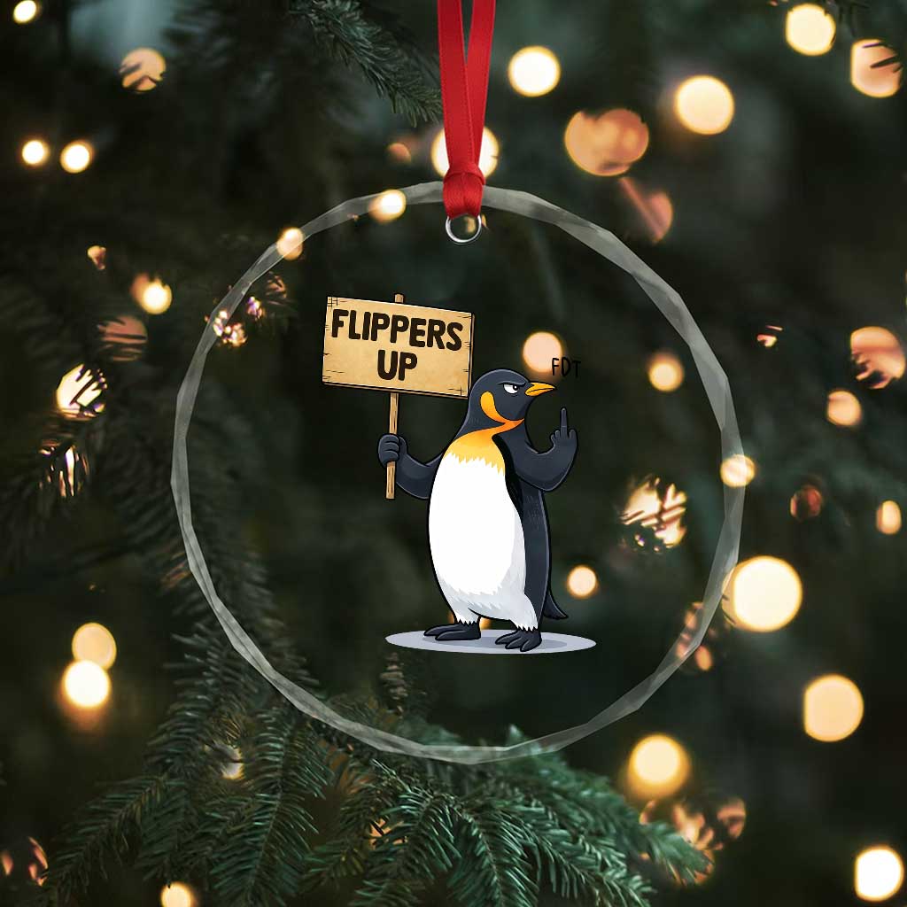 Penguins Resist Crystal Glass Ornament Flippers Up Protest TS14 Print Your Wear