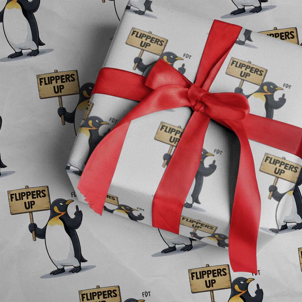 Penguins Resist Wrapping Paper Roll Flippers Up Protest TS14 White Print Your Wear